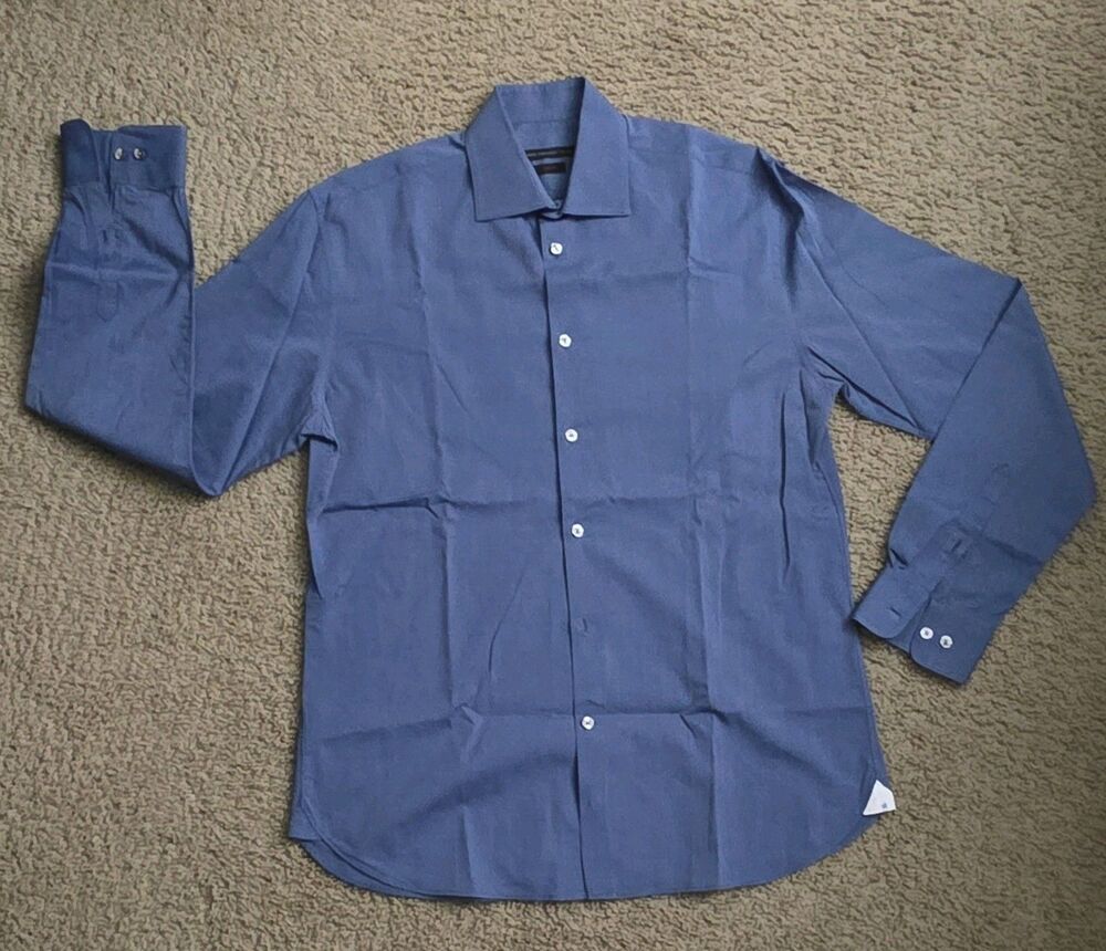 John Varvatos Slim Fit Blue Dress Shirt 15.5 34/35 Cotton Stretch Solid